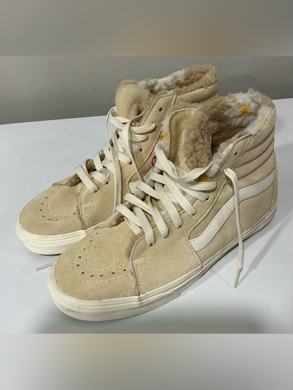 Vans Cream Suede High-Top Sneakers with Sherpa Lining